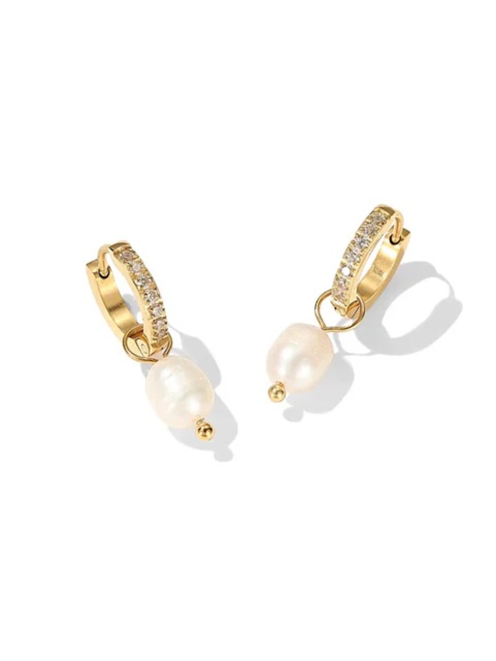 Crystal pave pearl hoop earrings